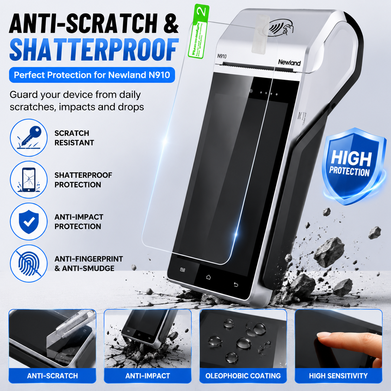Custom Screen Protector for Newland N910 Smart POS Terminal HD Clear Anti-Scratch Protective Film