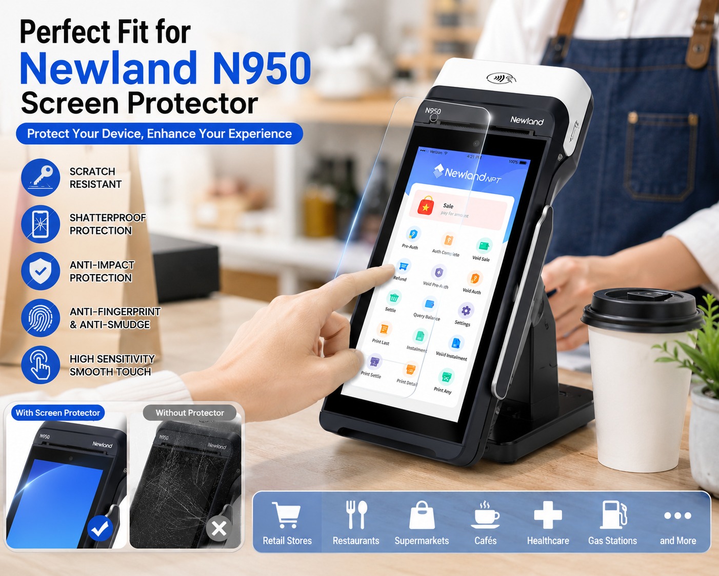 Custom Screen Protector for Newland N950 Smart POS Terminal HD Clear Anti-Scratch Protective Film