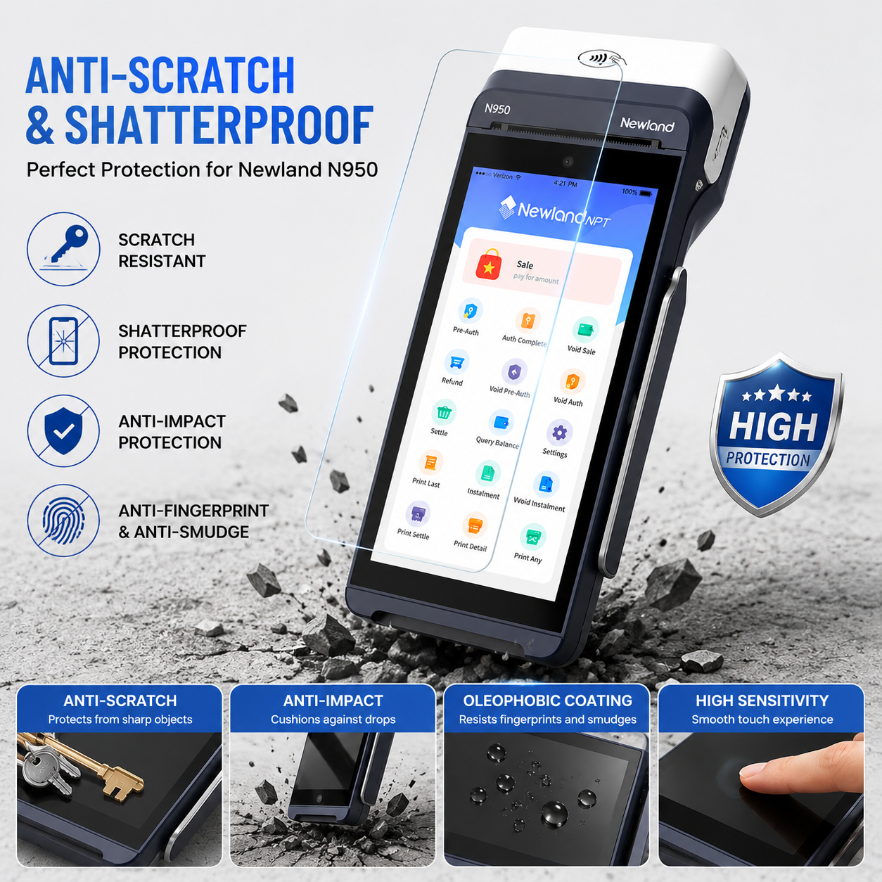 Custom Screen Protector for Newland N950 Smart POS Terminal HD Clear Anti-Scratch Protective Film