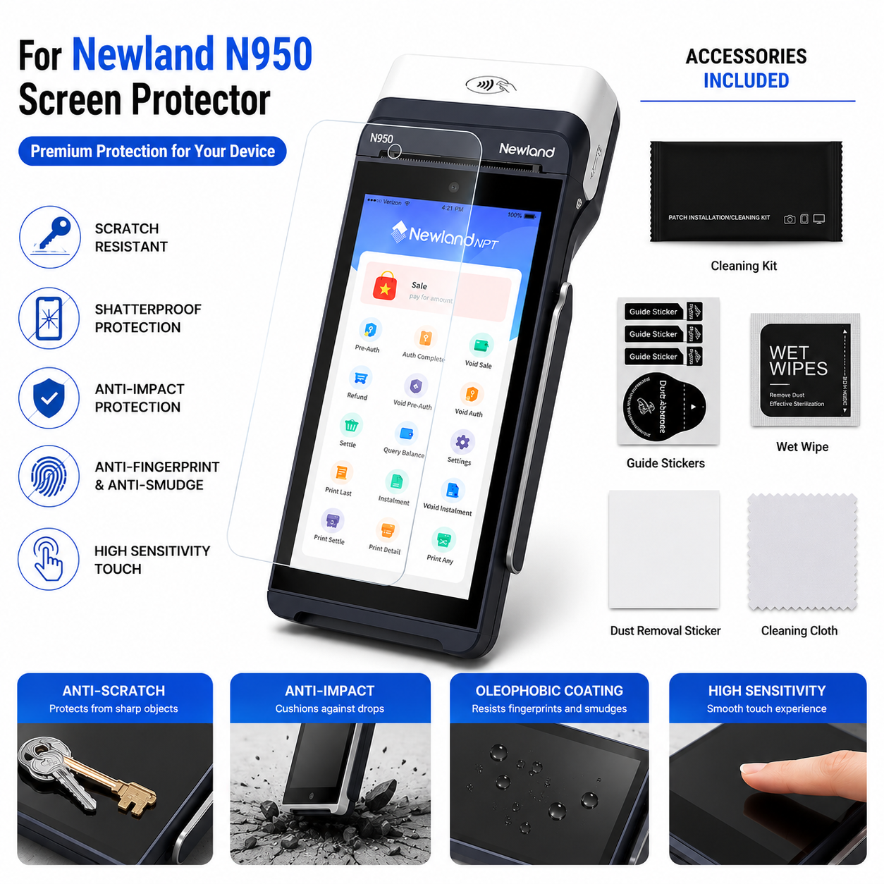 Custom Screen Protector for Newland N950 Smart POS Terminal HD Clear Anti-Scratch Protective Film Custom Screen Protector for Newland N950 Smart POS Terminal HD Clear Anti-Scratch Protective Film