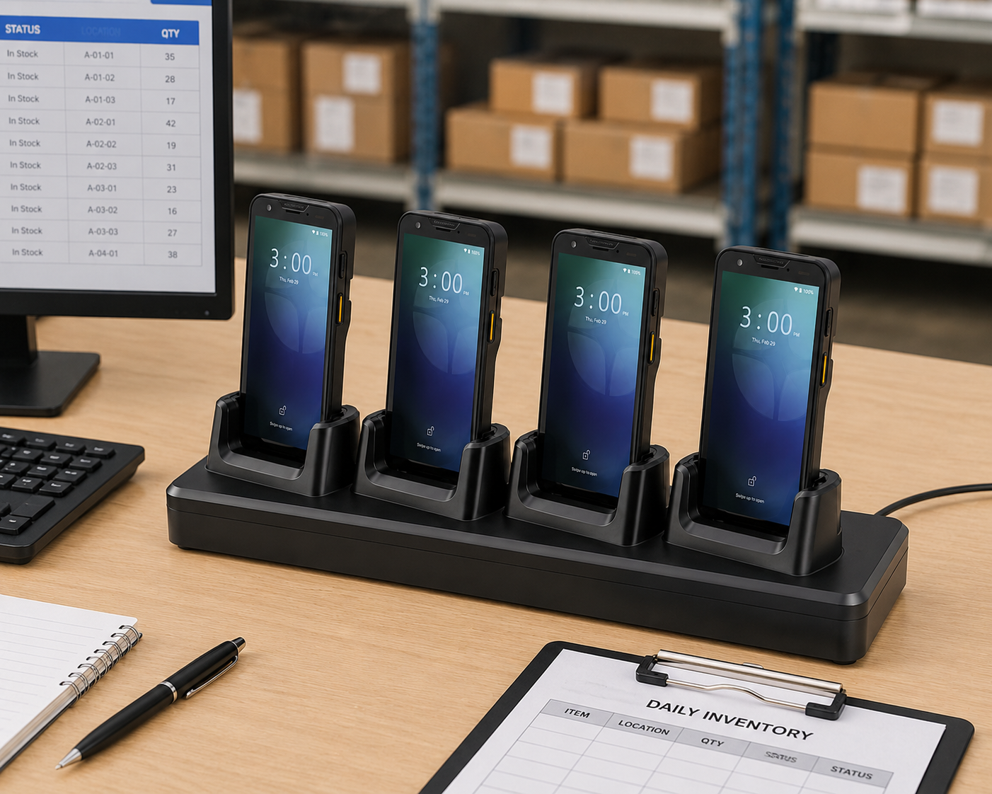 4-Slot PDA Charging Dock Station for Android Handheld Terminals and Barcode Scanners 4-Slot PDA Charging Dock Station for Android Handheld Terminals and Barcode Scanners