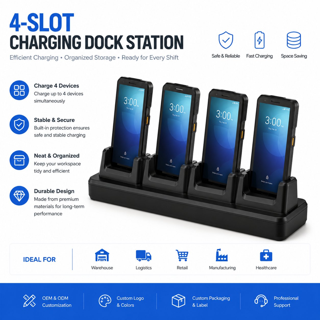 Single Slot Charging Cradle Dock for Android PDA Barcode Scanner and Handheld Terminal